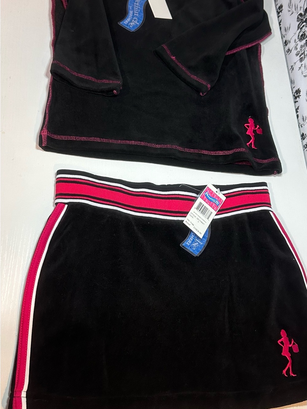 Skechers Black Velour Mini Skirt with Hot Pink Trim